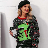 Lesmart Dinosaur Print Ugly Christmas Sweater